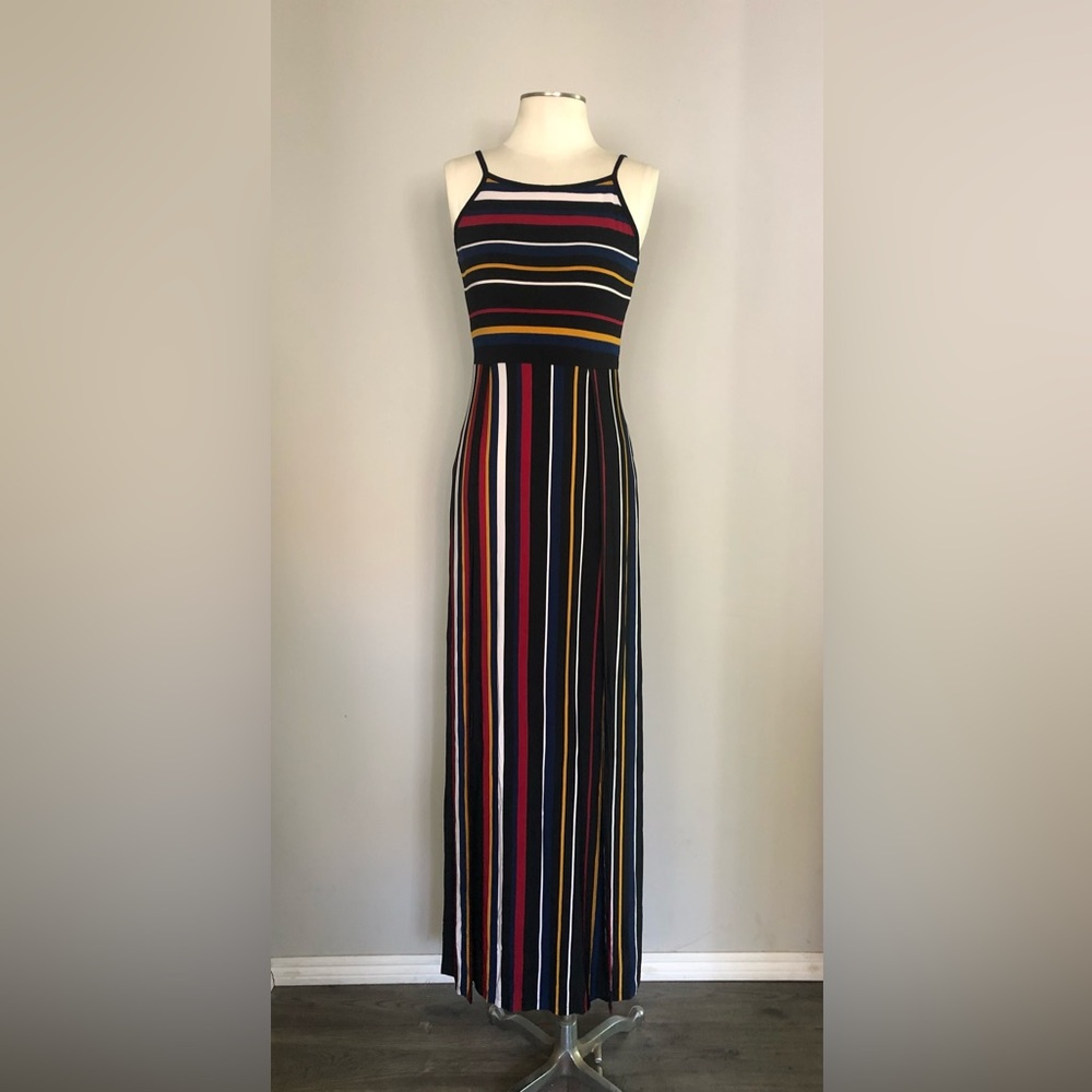 NWOT - KTOO | Striped Spaghetti Strap Maxi Dress with Double Slits S